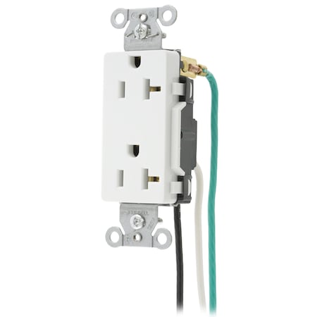 Hubbell Wiring Device-Kellems Straight Blade Receptacle, 5-20R, 20 A, 125V AC, 2 Pole, 3 Wire, Self-Grounded DR20WHIP2